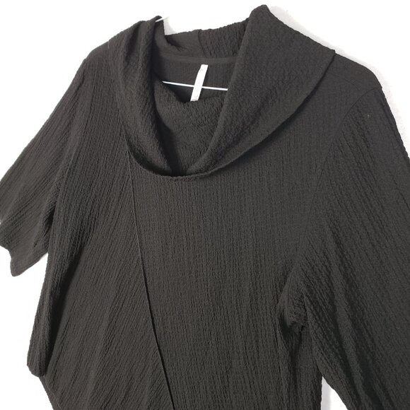 KIYO Asymmetrical Tunic Top Lagenlook Cowl Neck Black 3/4 Sleeve size M Relaxed - Picture 2 of 12
